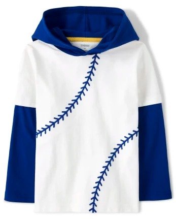 Boys Long Sleeve Baseball Stitch Hooded 2 In 1 Top - Lil Champ
