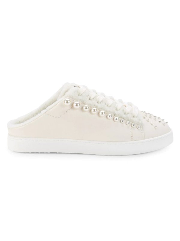 Goldie Embellished Leather & Shearling-Lined Backless Sneakers