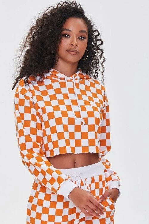 Checkered Cropped Hoodie