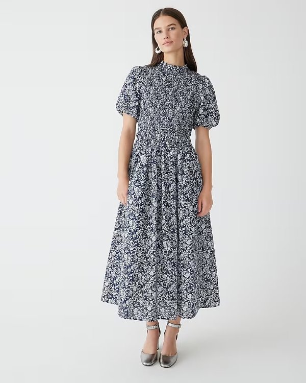 Smocked puff-sleeve dress in Liberty® Summer Blooms fabric