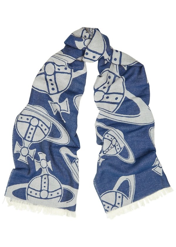 Paris logo-intarsia wool-blend scarf