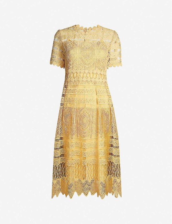 Roseray fitted guipure-lace midi dress