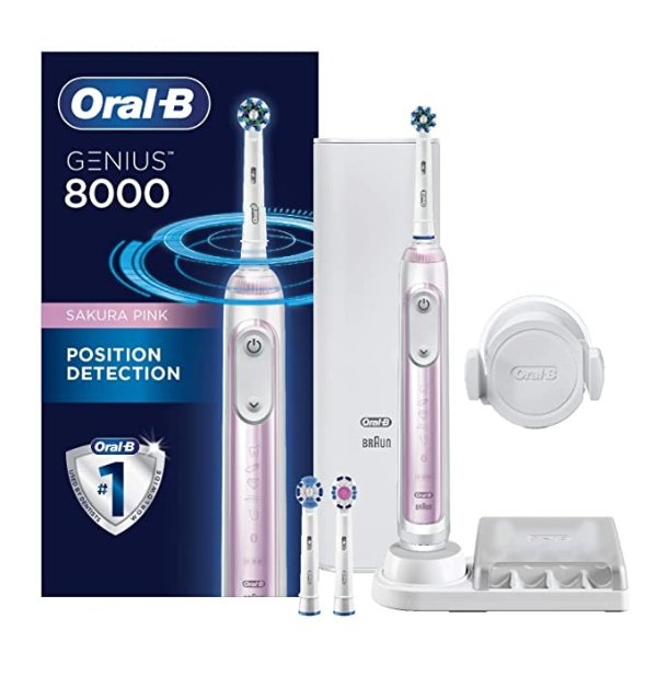 8000 Electronic Power Rechargeable Battery Electric Toothbrush with Bluetooth Connectivity, Sakura Pink