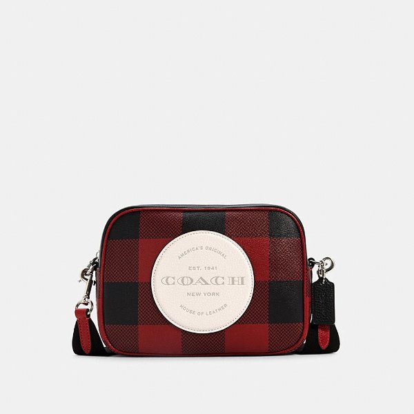 Dempsey Camera Bag With Buffalo Plaid Print and Coach Patch