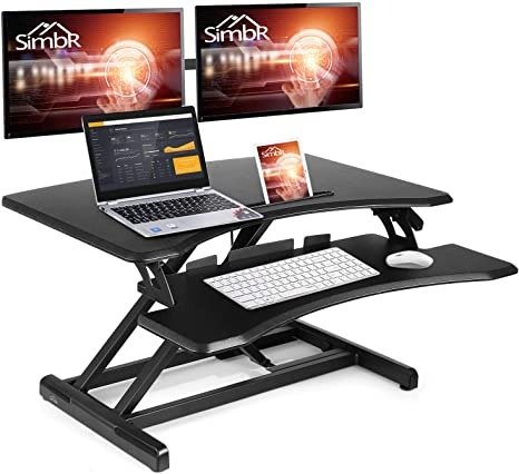 SIMBR Standing Desk Converter Computer Desk Quick Sit to Stand Tabletop Height Adjustable Gas Spring Desk Riser Stand up Desk Workstation with Keyboard Tray