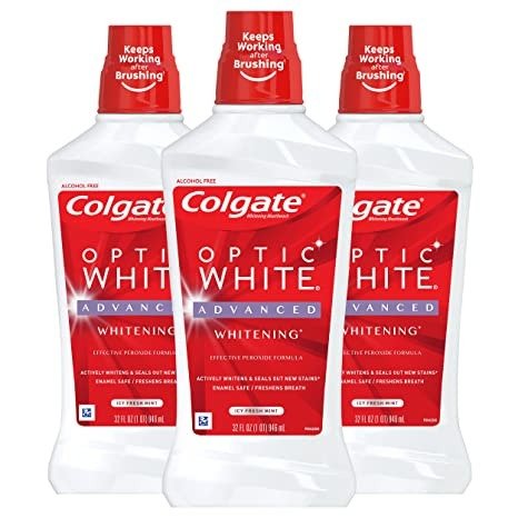 Optic White Alcohol Free Whitening Mouthwash, 2% Hydrogen Peroxide, Fresh Mint - 946mL, 32 Fluid Ounce (3 Pack)