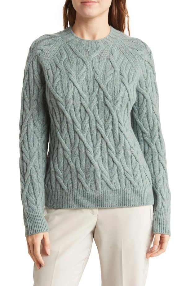 Interlocking Cable Knit Merino Wool Blend Sweater