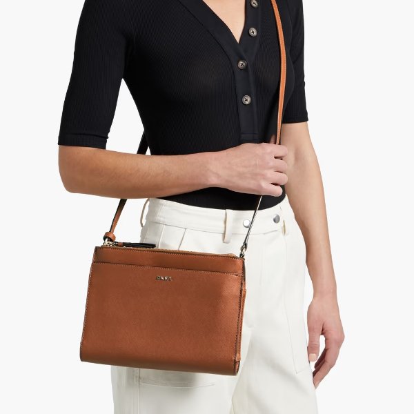 Faux textured-leather shoulder bag