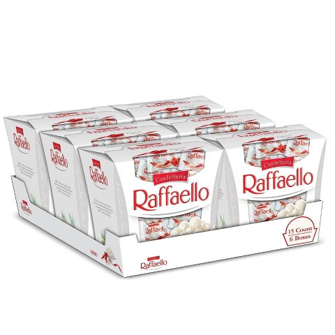 Ferrero Raffaello Premium Gourmet White Almond, Cream and Coconut 15 Count, Bulk 6 Pack