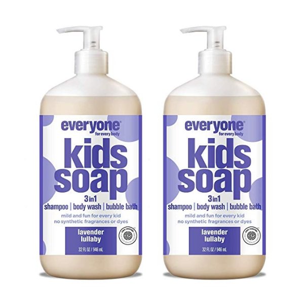 Everyone 3-in-1 Soap for Every Kid Safe, Gentle and Natural Shampoo, Body Wash, and Bubble Bath, Lavender Lullaby, 32 Fl Oz (Pack of 2)