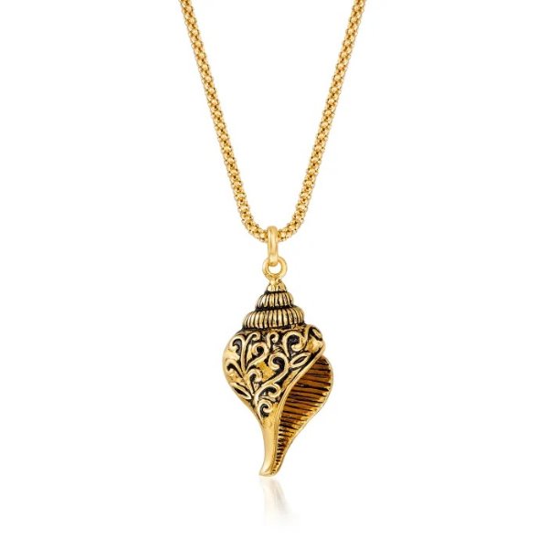 18kt Gold Over Sterling Scrollwork Seashell Pendant Necklace. 18&quot; | Ross-Simons