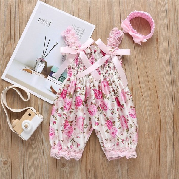 Baby Girl Rose Floral Jumpsuit and Headband