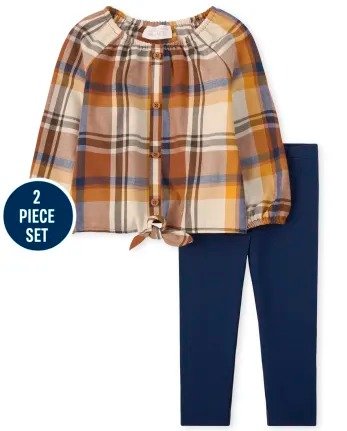 Toddler Girls Matching Family Long Sleeve Plaid Print Top And Solid Knit Leggings 2-Piece Set | The Children's Place - GINGER BREAD