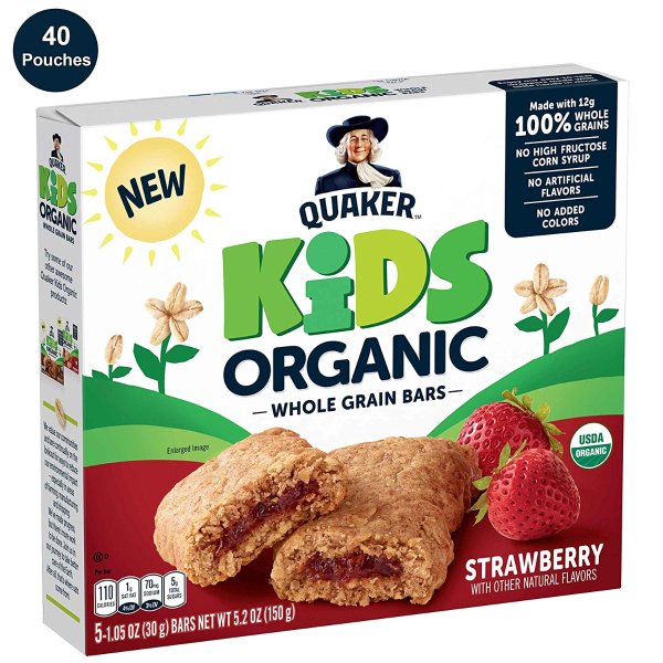 Kids Organic Multigrain Bars, Strawberry, 40 Bars, USDA Certified Organic