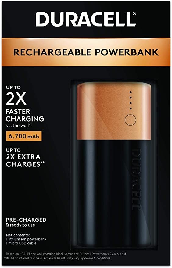 Duracell Rechargeable Powerbank 6700 mAh | 2 Day Portable Charger | Compatible With iPhone, iPad, Samsung, Android, Nintendo Switch & more | TSA Carry-On Compliant