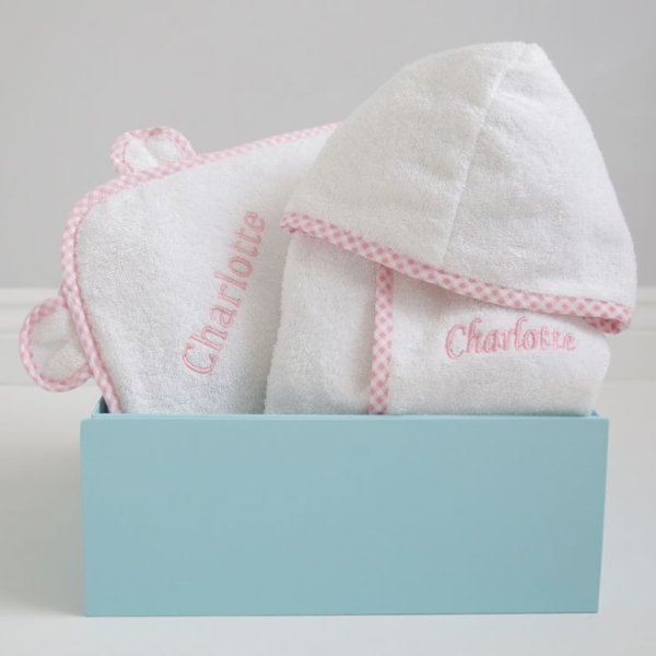 Personalized Pink Gingham Trim Gift Set
