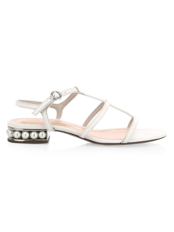 - Casati Faux Pearl Leather T-Strap Sandals