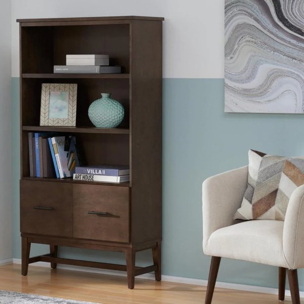 61.1 in. Smoke Wood 3-shelf Standard Bookcase with Adjustable Shelves