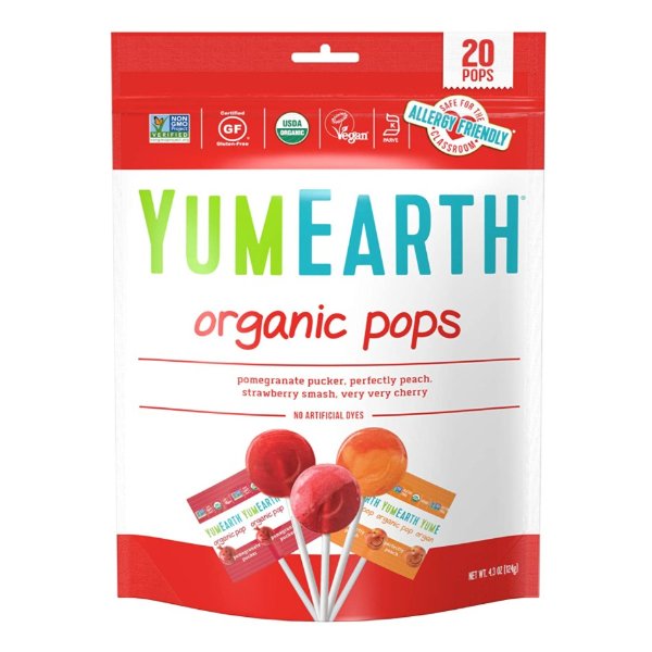 YumEarth 有机天然水果棒棒糖 混合果味 20支装