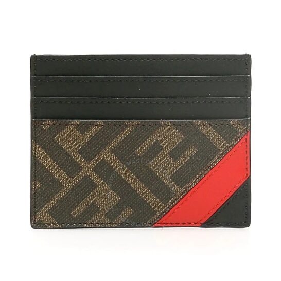 Men's FF Motif Fabric And Leather Card Case