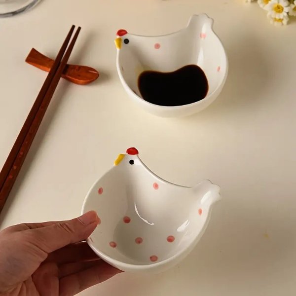 1/2/3pcs, Cute Chicken Shaped Dip Bowl, Ceramic Sauce Dipping Bowls, Appetizer Plates, Exquisite Dinnerware, Home Kitchen Accessories