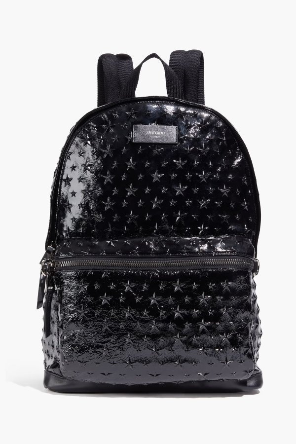 Embossed crinkled patent-leather backpack