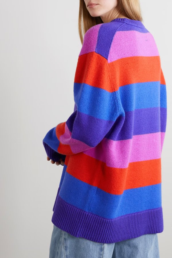 Oversized appliqued striped wool sweater
