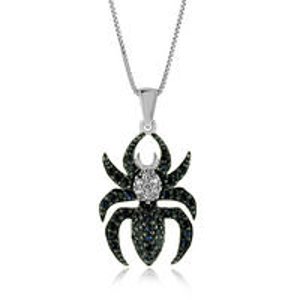 1.00 Carat tw Black & White Sapphire Spider Pendant in Sterling Silver with 18" Chain