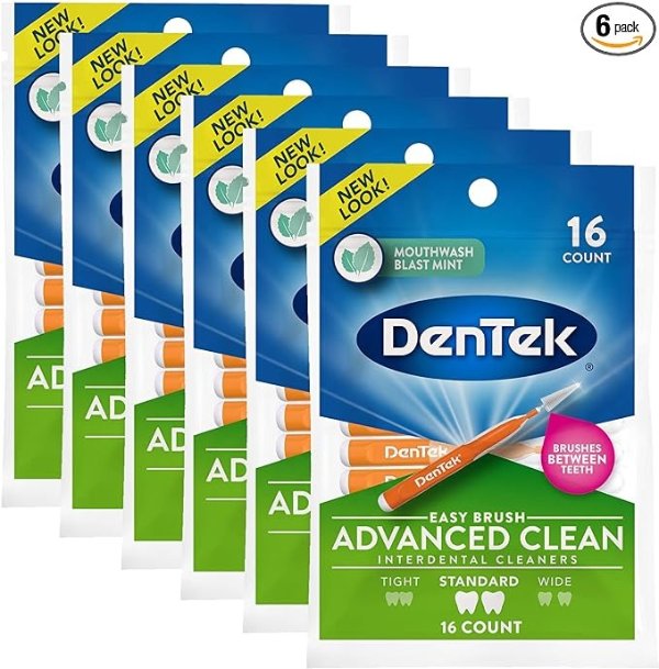 Easy Brush Advanced Clean Interdental Cleaners, Standard, 16 Count, 6 Pack