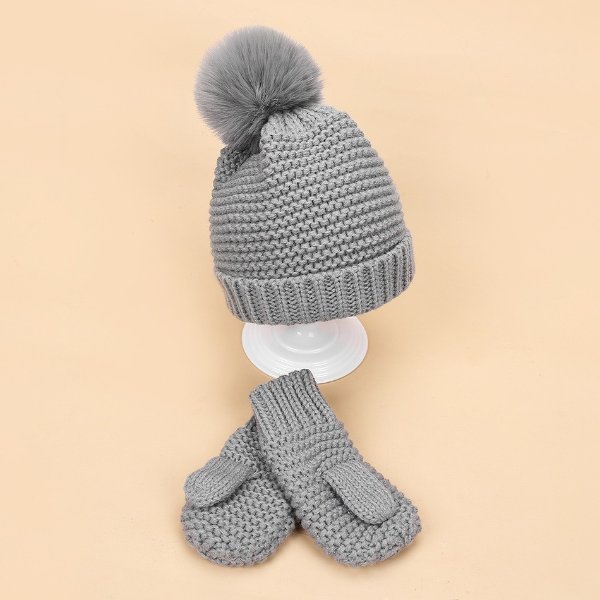 2-piece Baby / Toddler Striped Pompon Knitted Warm Hat and Glove Set