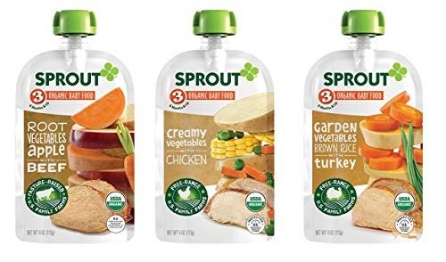 Organic Baby Food Pouches Stage 3 Meat Variety Pack, 4.0 Ounce (Pack of 18); Root Vegetables Apple with Beef, Creamy Vegetables with Chicken, Garden Vegetables Brown Rice with Turkey