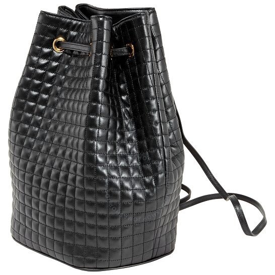Small C Charm Quilted Bucket Bag- Black