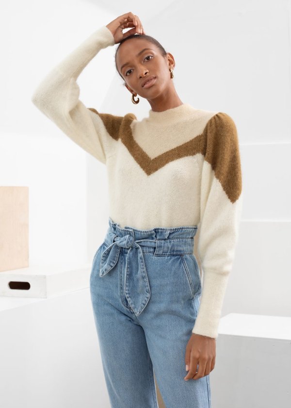 Colour Block Puff Sleeve Sweater