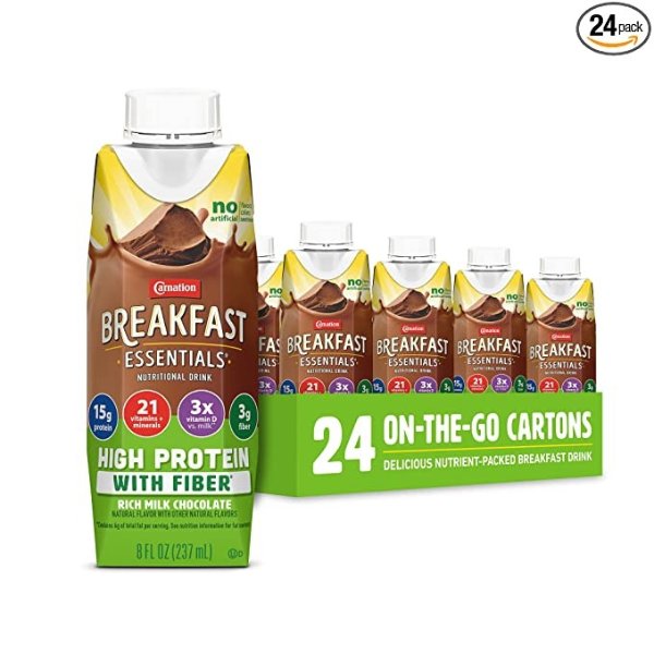 High Protein with Fiber Ready-to-Drink, 8 FL OZ Carton, Rich Milk Chocolate (Pack of 24) (Packaging May Vary)