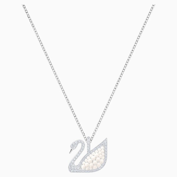 Iconic Swan Pendant, White, Rhodium plated by