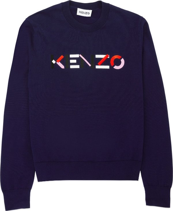 - Multicolored Logo Knit Pullover Sweater - Navy Blue