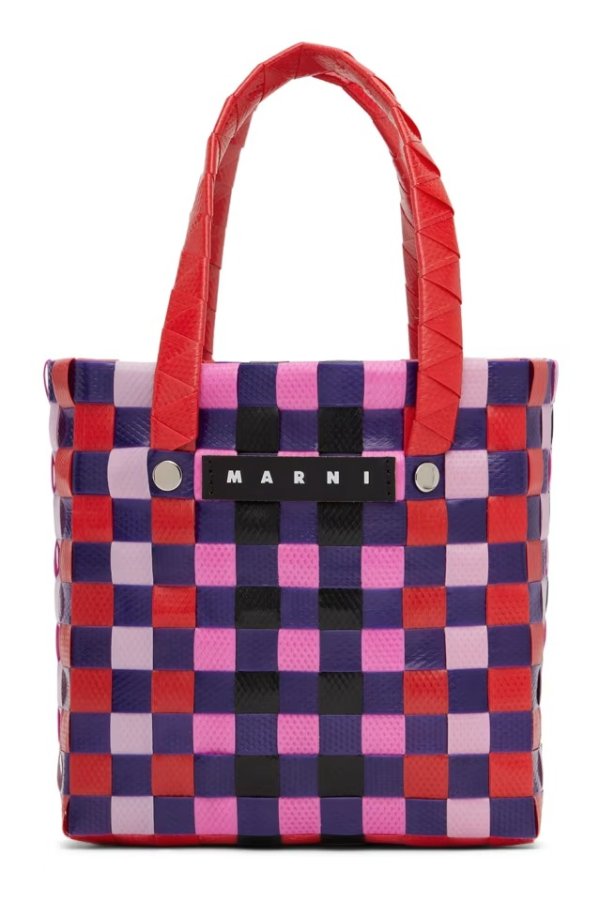 红紫粉编织篮子包