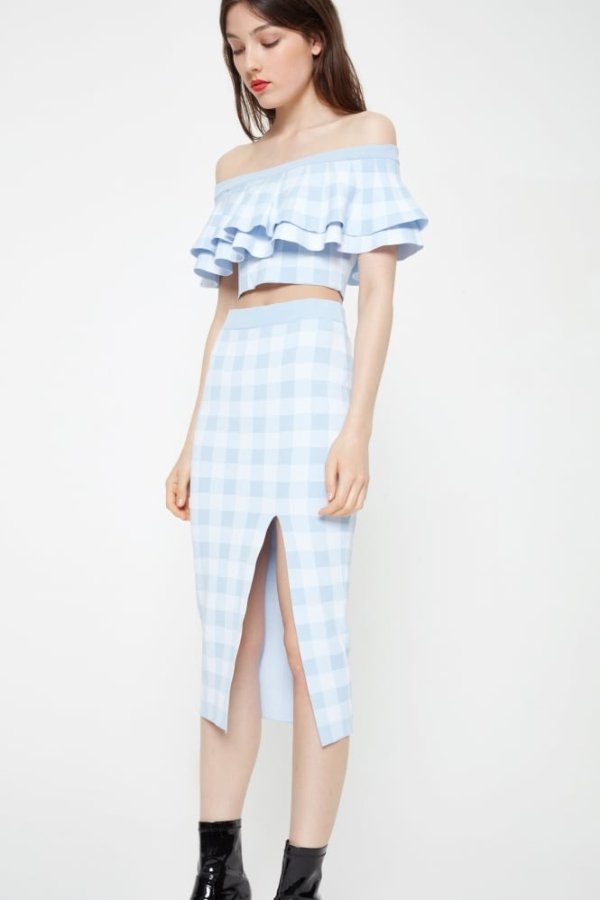 Midi Skirt In Checkerboard Print