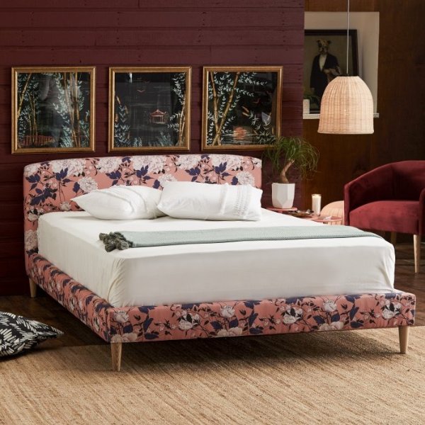 Vintage Floral Upholstered Platform Bed by Drew Barrymore Flower Home