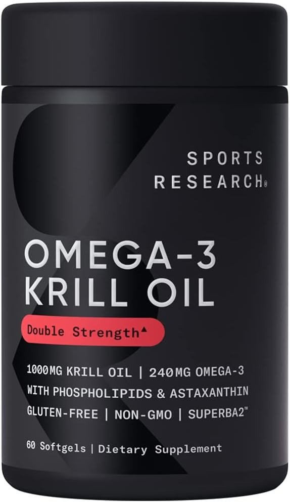 Antarctic Krill Oil Omega 3 Softgels 1000mg (Double Strength) with Phospholipids, Choline & Astaxanthin - Sustainably Sourced, Non-GMO Verified & Gluten Free - 60 Capsules