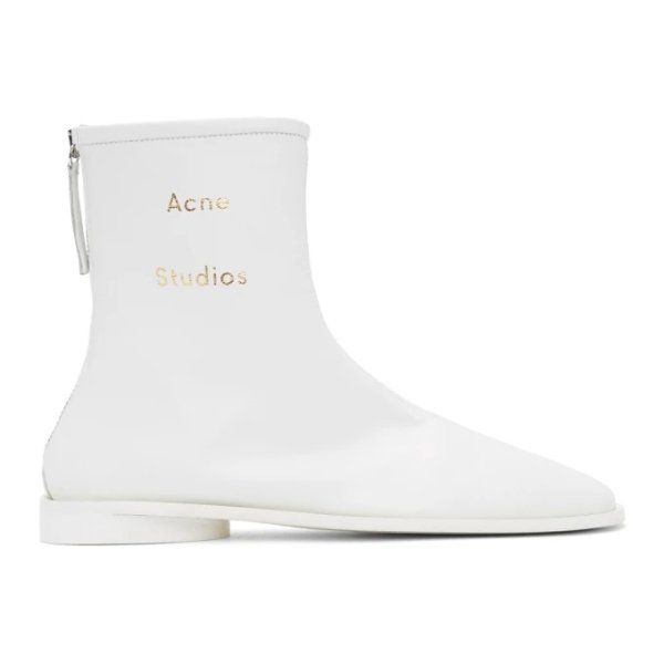 SSENSE Exclusive White Branded Ankle Boots