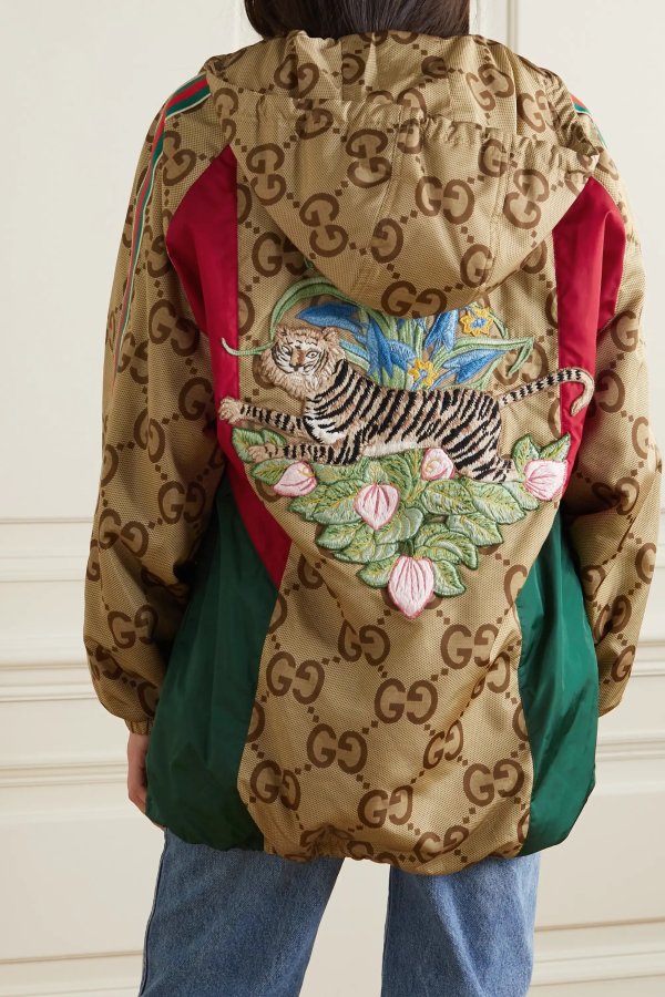 Chinese New Year hooded appliqued printed shell jacket