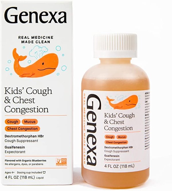 Genexa Kids' Liquid Cough & Chest Congestion Medicine - 4oz - Multi-Symptom Congestion Relief - Certified Vegan, Organic, Gluten Free & Non-GMO - Homeopathic Remedies