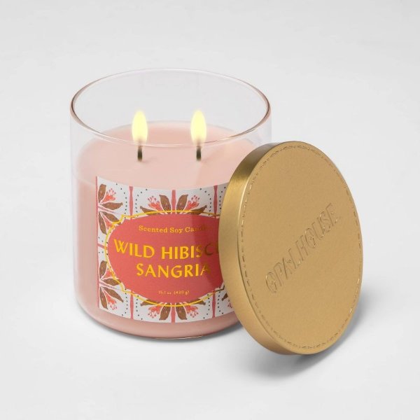 15.1oz Lidded Glass Jar 2-Wick Candle Wild Hibiscus Sangria - Opalhouse&#8482;