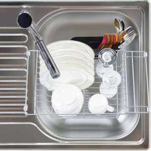 Samdray Dish Drying Rack Dish Strainer Expandable Dish Rack in Sink