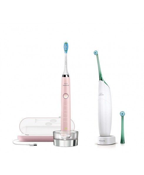 Philips Pink DiamondClean Toothbrush 2019 Edition + Sonicare AirFloss in White/Green Bundle