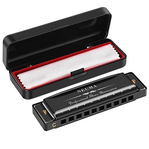 NEUMA Harmonica 10 Holes 20 Tunes Mouth Organ Blues Deluxe Harmonica, Key of C for Beginner, Students, Kids Gift, Professional with case