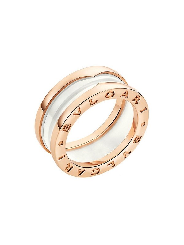 B.zero1 18K Rose Gold & White Ceramic 2-Band Ring