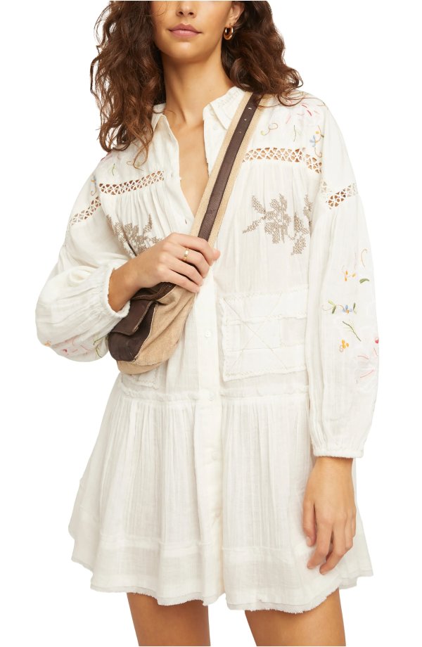 Embroidered Long Sleeve Shirtdress