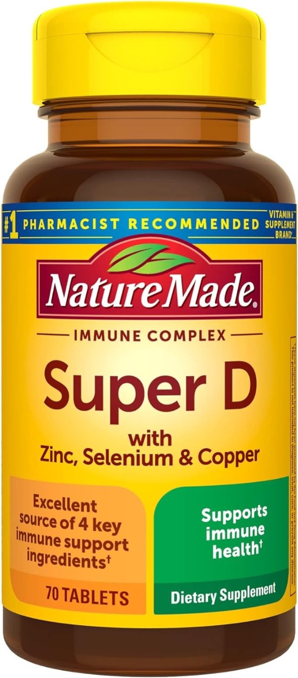 Super Vitamin D Immune Complex, Vitamin D3, Selenium, Copper and Zinc Supplements for Immune Support, 70 Tablets, 70 Day Supply